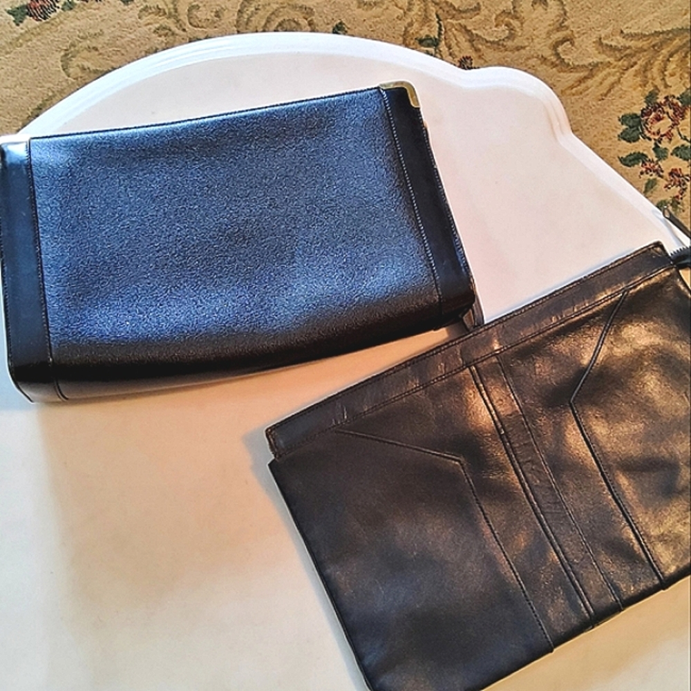 TWO Leather Clutch Bags Koret Vintage Plus Antique Bag Black Leather